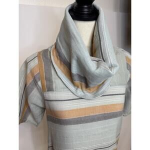 Ace & Jig Short Sleeve Cowl Neck Linen Cotton Stripe Top Shirt S Blue Metallic